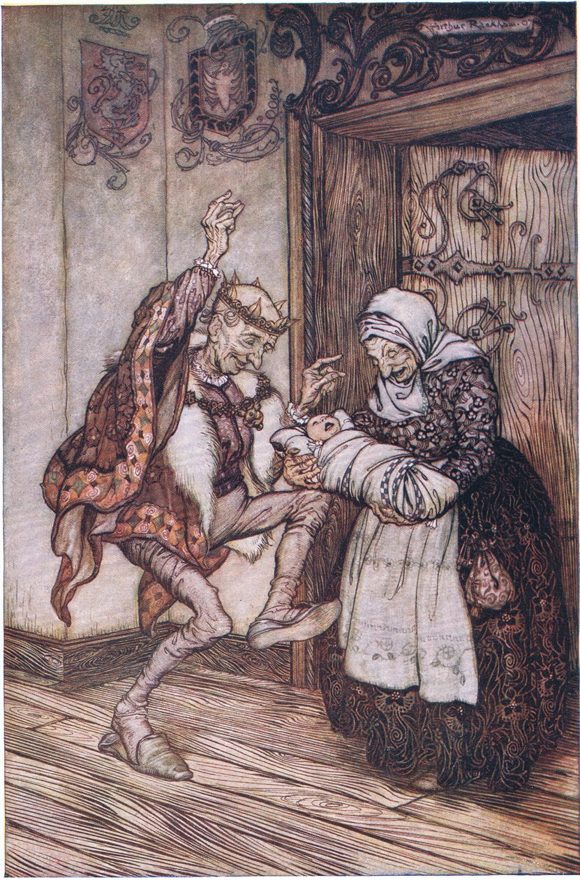 Kongen kunne ikke beherske seg av glede (farge litho) av Arthur Rackham