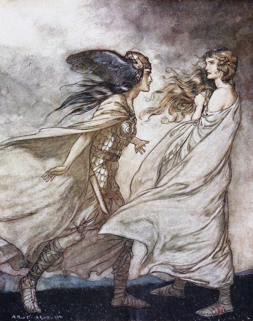 Ringen på hånden din. Illustrasjon for Siegfried og The Twilight of the Gods av Richard Wagner, av Arthur Rackham