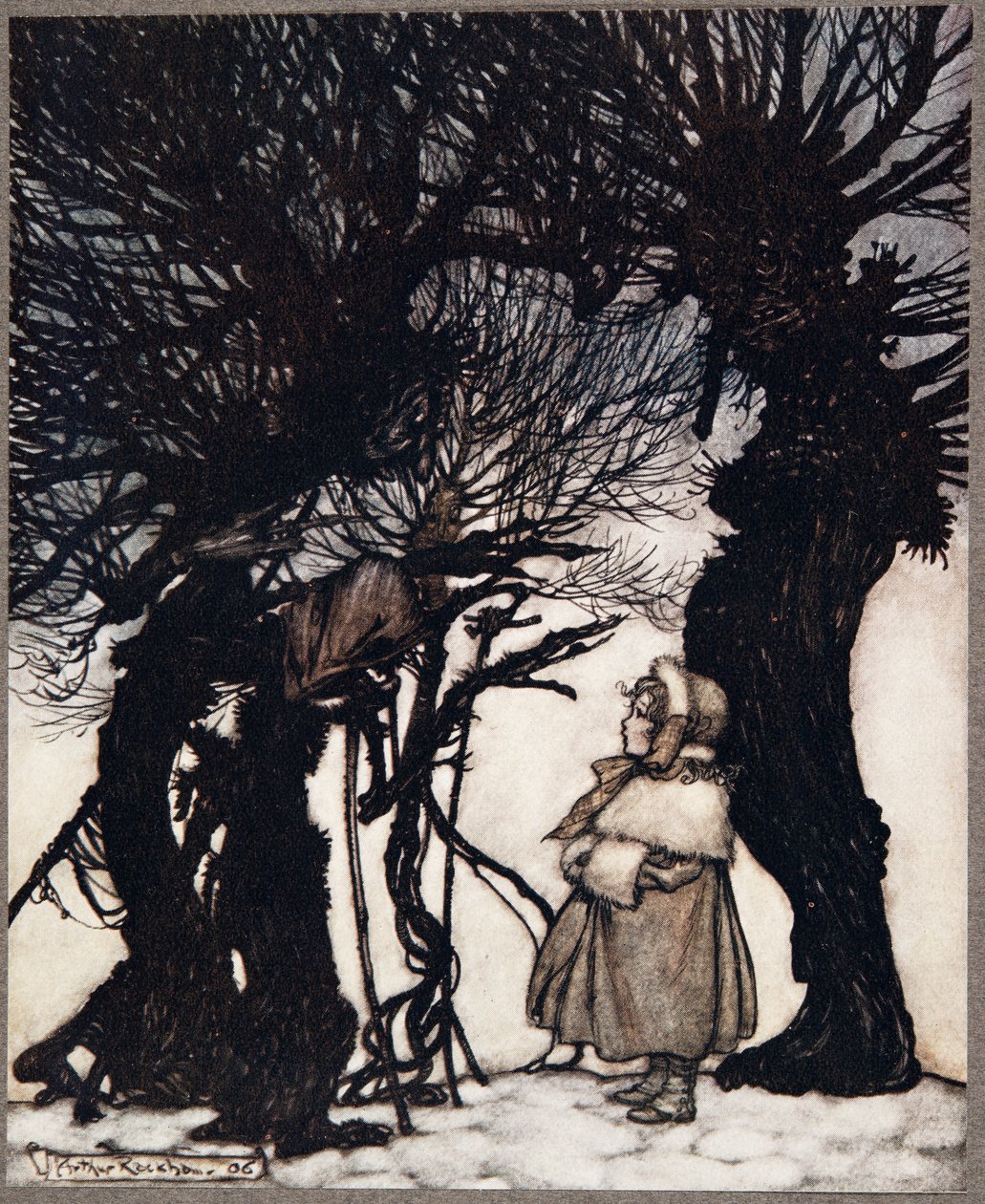 De advarte henne .., fra Peter Pan i Kensington Gardens av J M Barrie (1860 - 1937), pub. 1906 av Arthur Rackham