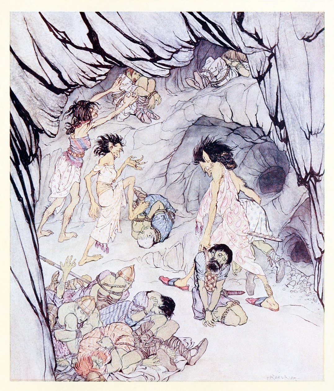 Denne er feit, sa Cullen, og hun rullet en klumpete Fenian langs som ved rattet fra The Enchanted Cave of Cesh Corran i Irish Fairy Tales av Arthur Rackham