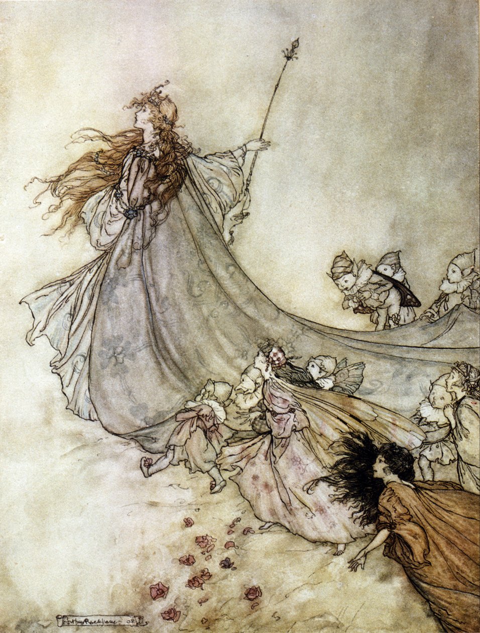 Titania, dronningen av avgifter. Illustrasjon av Arthur RACKHAM (1867-1939) for Drømmen om en sommernatt av William SHAKESPEARE av Arthur Rackham