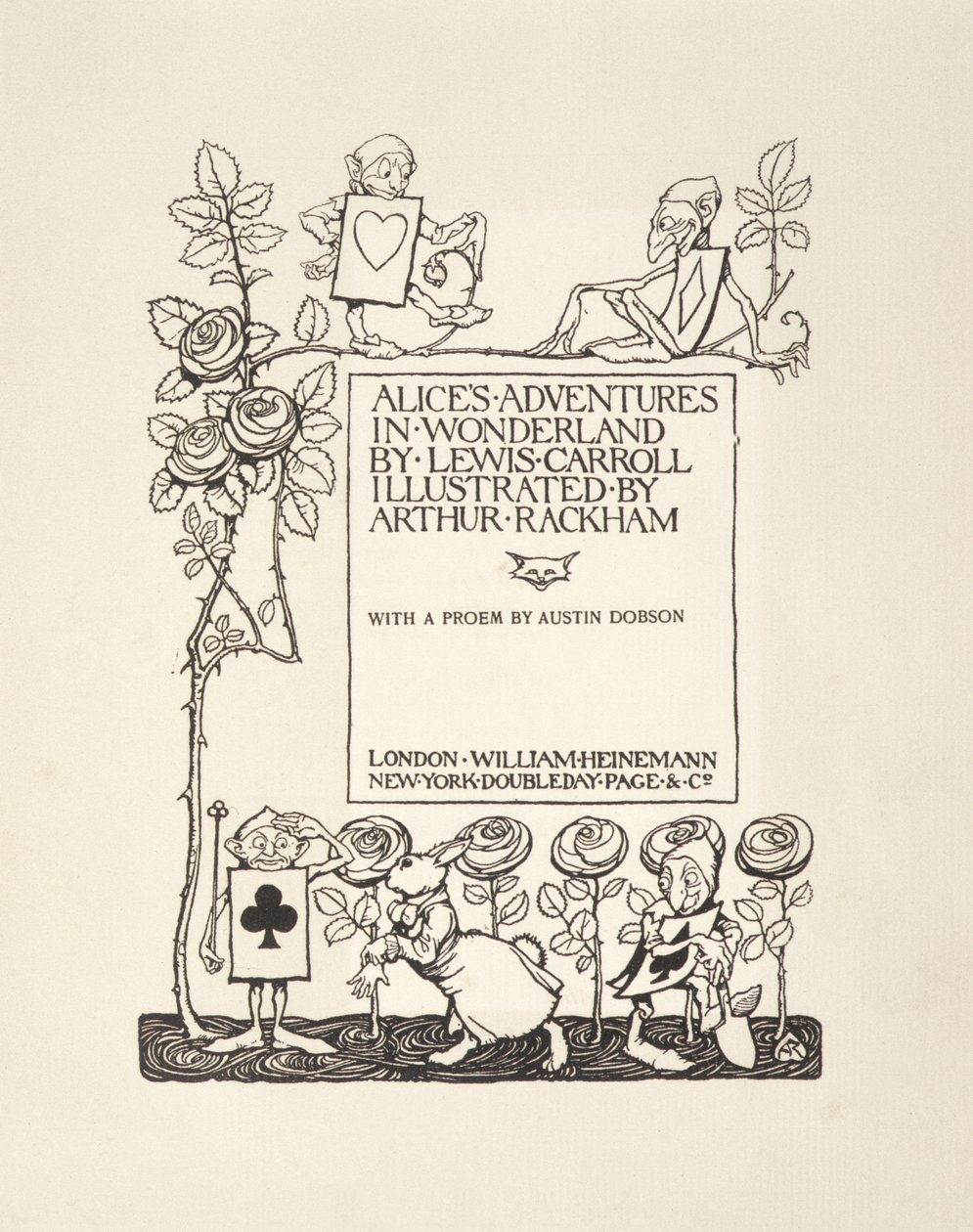 Tittelside, fra Alices Adventures in Wonderland, av Lewis Carroll, pub.1907 av Arthur Rackham