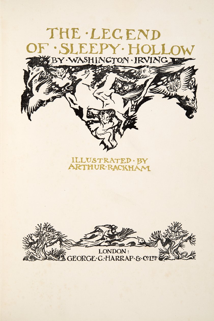 Tittelside, fra The Legend of Sleepy Hollow av Washington Irving (1783 - 1859), pub. 1928 av Arthur Rackham