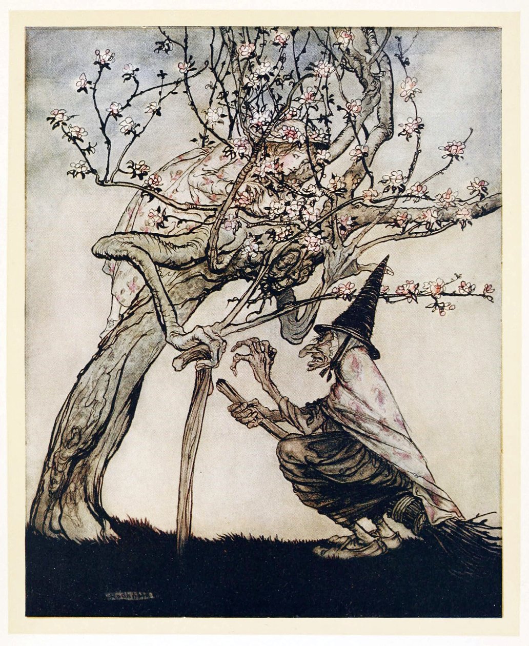 Mitt tre! Å mitt tre! Har du sett min slemme lille hushjelp?, fra English Fairy Tales, pub. 1922 av Arthur Rackham