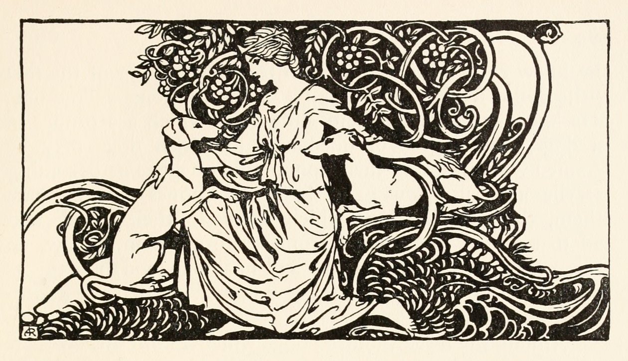 Tuiren med Bran og Sceólan fra The Birth of Bran i Irish Fairy Tales av Arthur Rackham