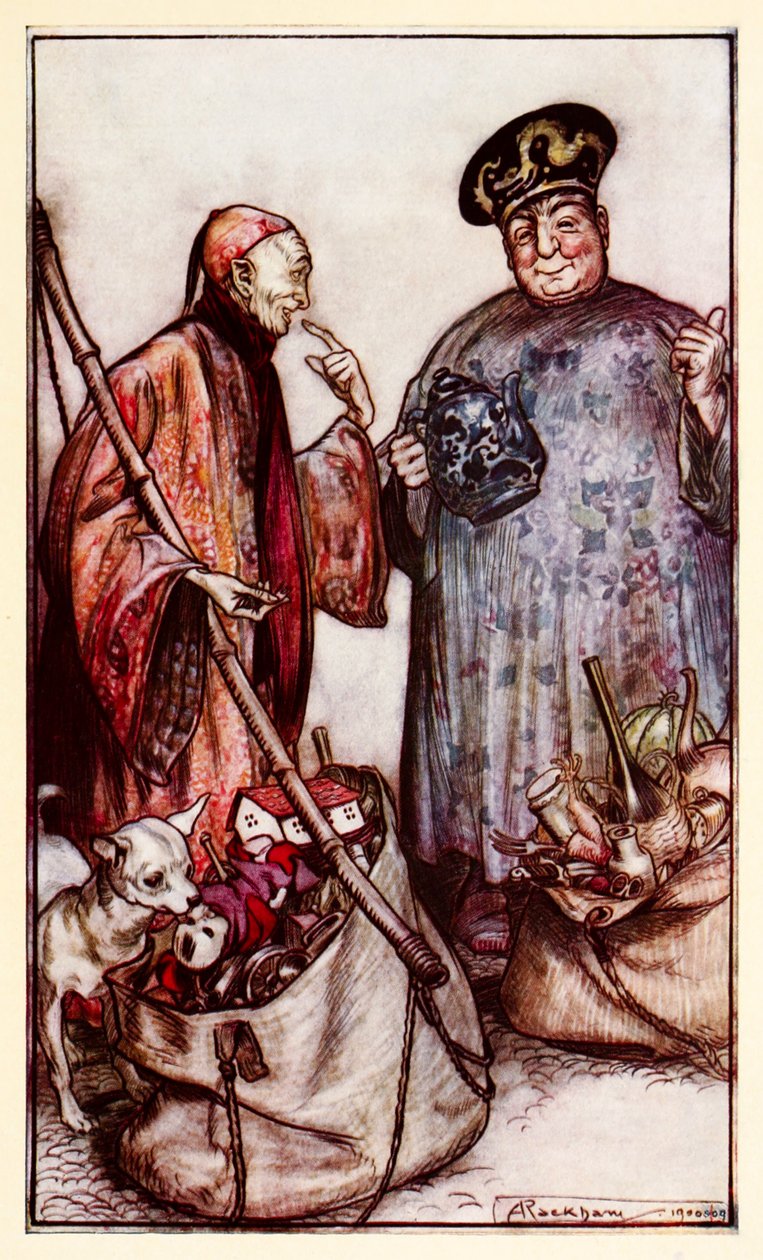 To av disse vismennene... som pedeller blant oss (uttrykker seg med ting de bærer rundt på) fra del III: A Voyage to Laputa, Balnibarbi, Luggnagg, Glubbdubdrib, and Japan in Gullivers Travels av Arthur Rackham