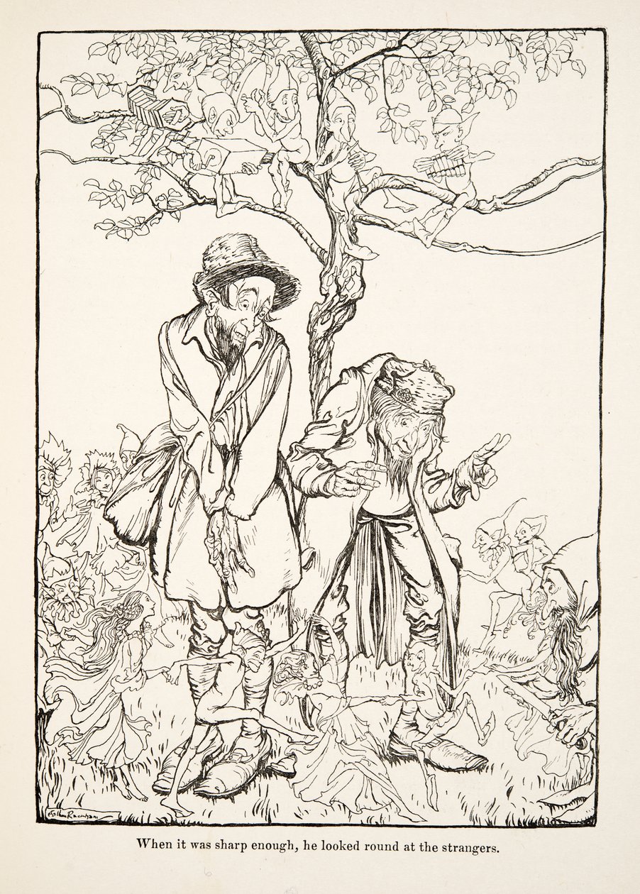 Da det var skarpt nok, så han seg rundt på fremmede, fra Lillebror & Lillesøster og andre fortellinger av brødrene Grimm, pub.1917 (litho) av Arthur Rackham