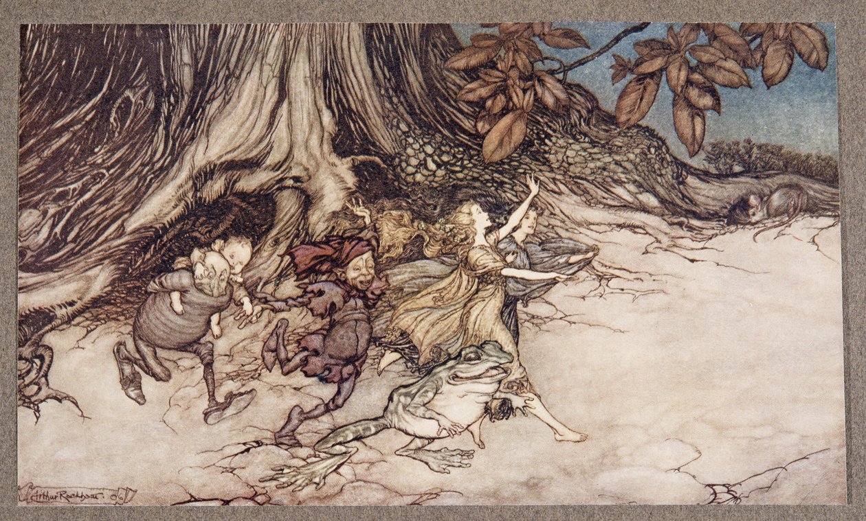Når de tror du ikke ser, hopper de ganske livlig av gårde, fra Peter Pan i Kensington Gardens av J M Barrie (1860 - 1937), pub. 1906 av Arthur Rackham