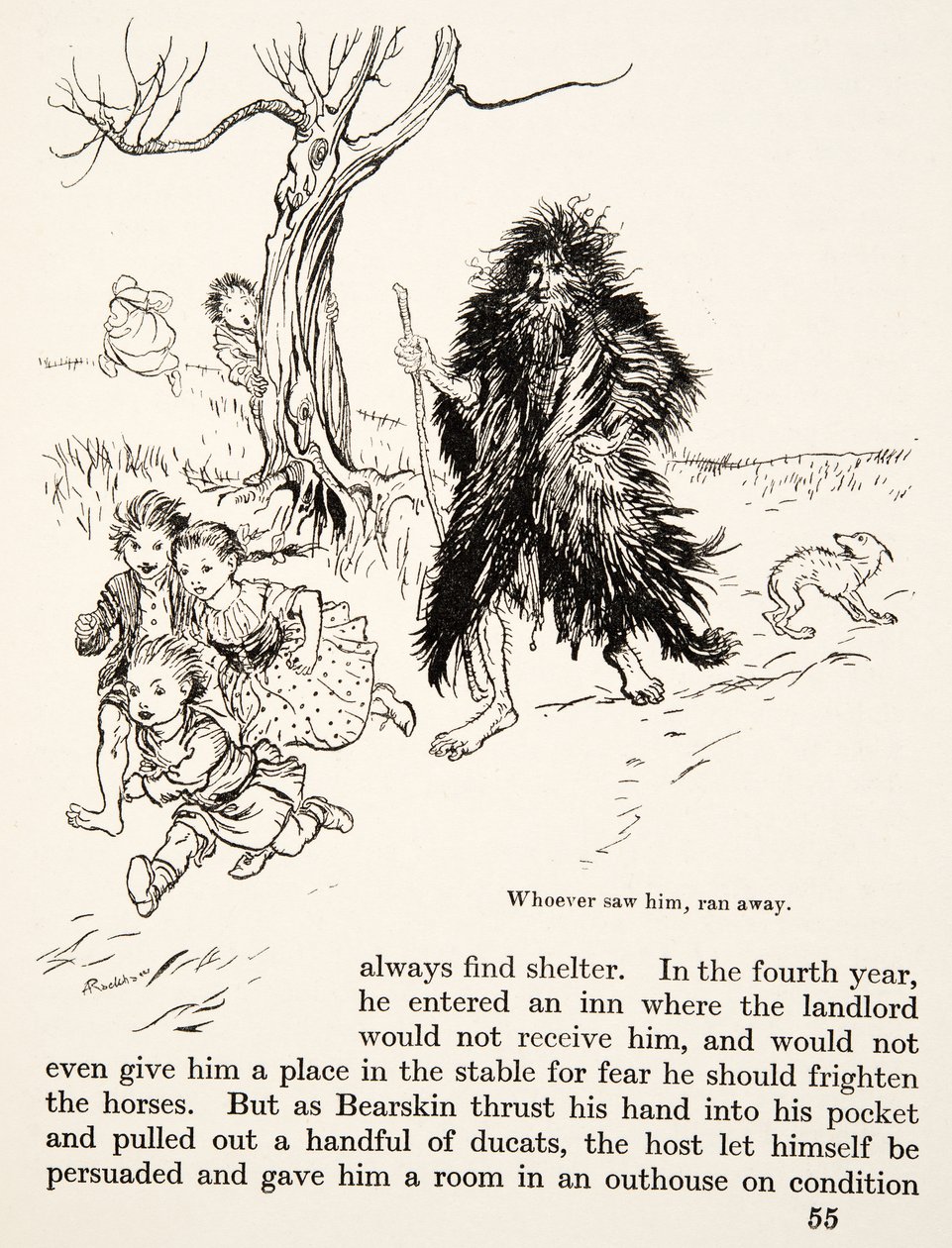 Den som så ham rømte fra Lillebror & Lillesøster og andre fortellinger av brødrene Grimm, pub.1917 (litho) av Arthur Rackham
