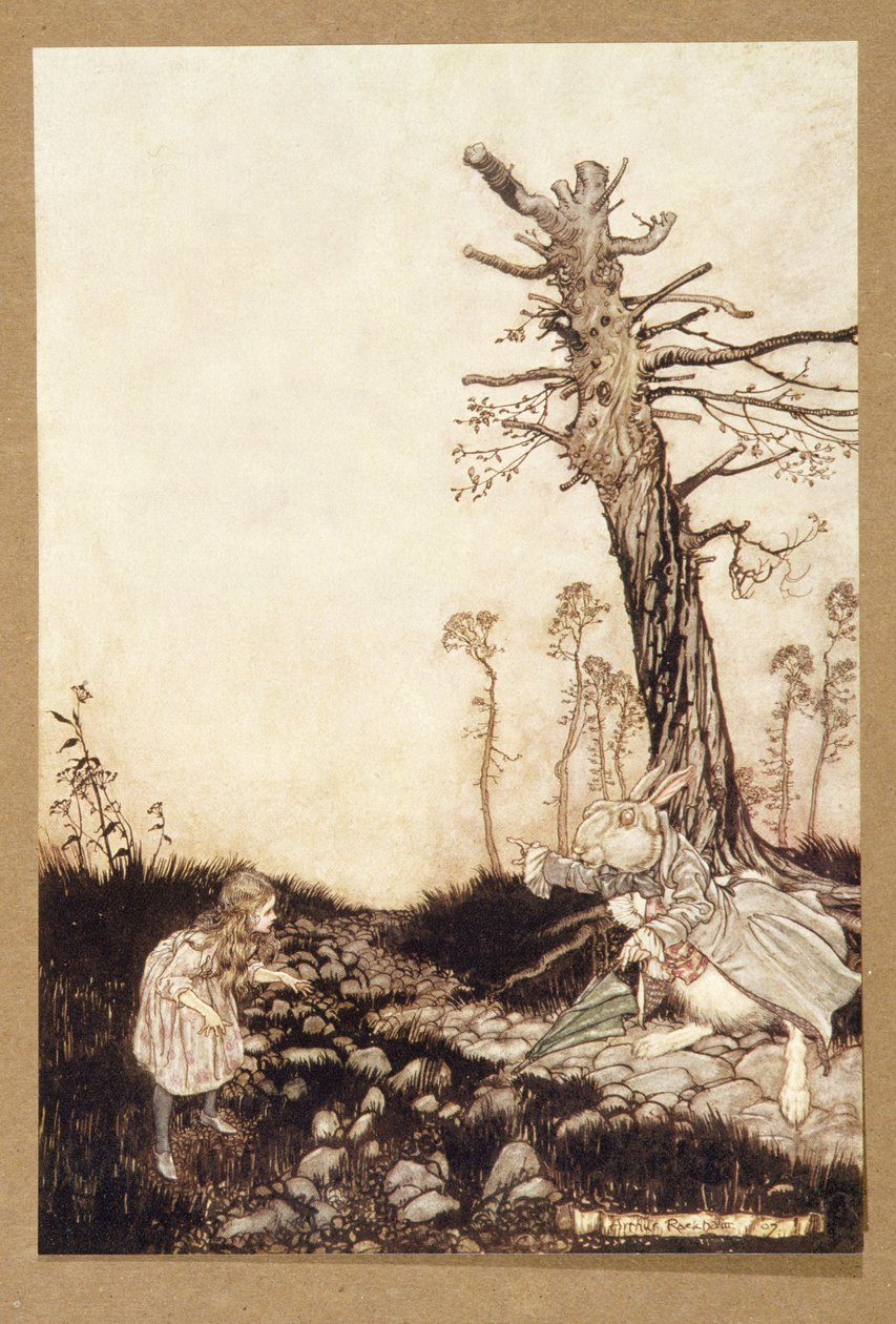 Hvorfor Mary Ann, hva gjør du her ute?, fra Alices Adventures in Wonderland, av Lewis Carroll, pub.1907 av Arthur Rackham
