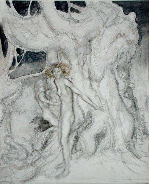 Trenymfer (akvarell og blyant på papir) av Arthur Rackham