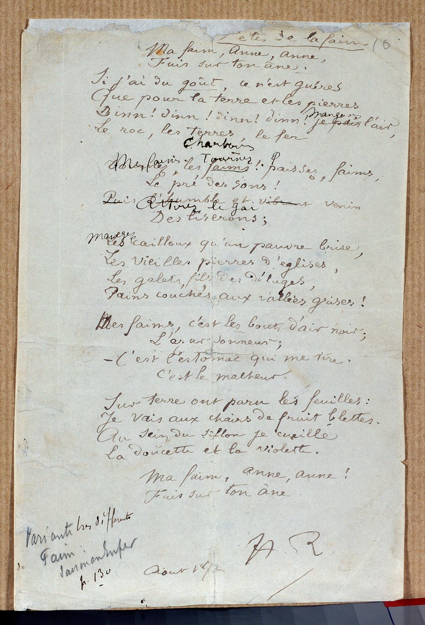 Manuskript til diktet «The Feasts of Famine»» av Arthur Rimbaud, august 1872. Charleville, Musee Rimbaud av Arthur Rimbaud