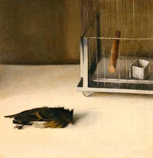Berlin (Dead Bird before a Cage) 1933 (olje om bord) av Arthur Segal