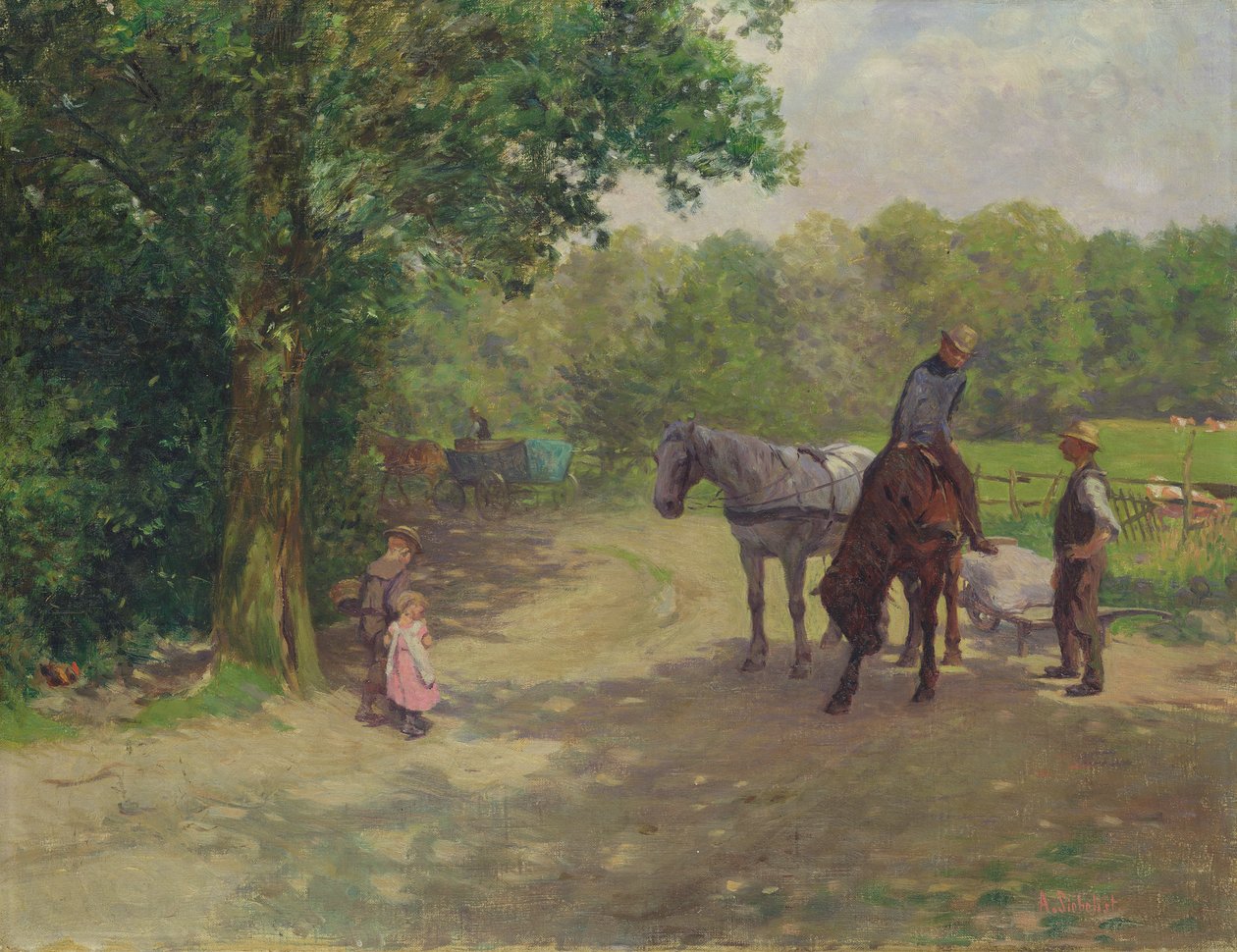 Landskap med hest og vogn (olje på lerret) av Arthur Siebelist