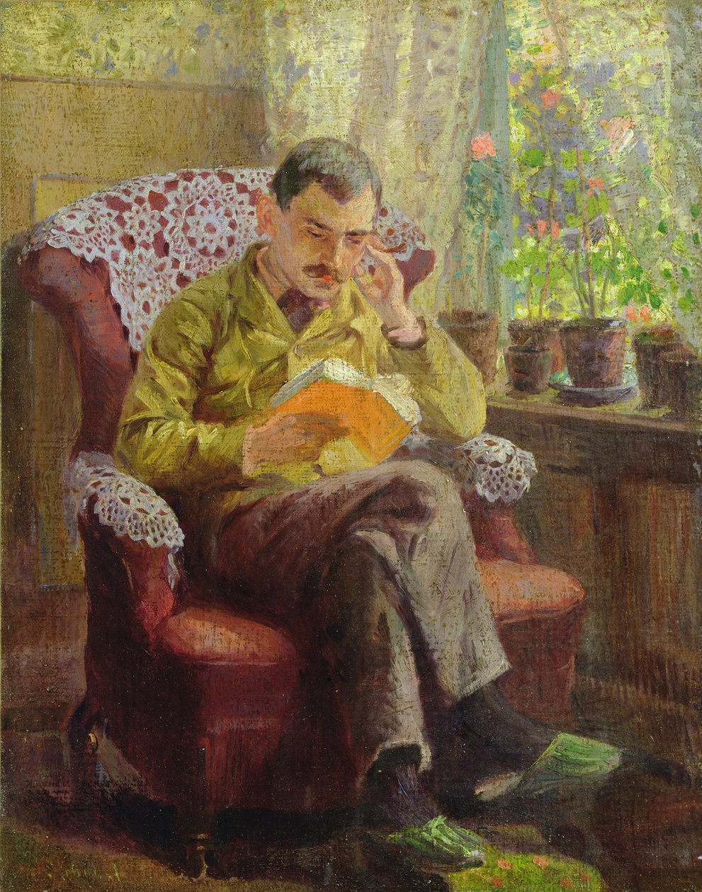 Kunstnerens bror sitter ved et vindu (olje på lerret om bord) av Arthur Siebelist