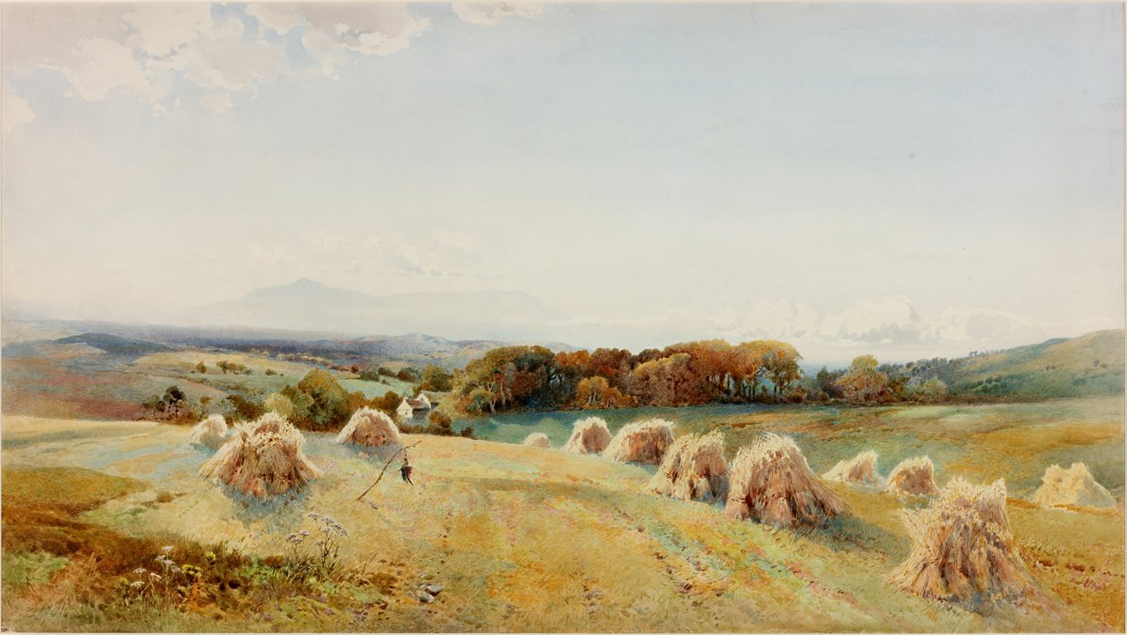 A Harvestfield, Windermere (kroppsfarge, blyant og wc på papir) av Arthur Tucker
