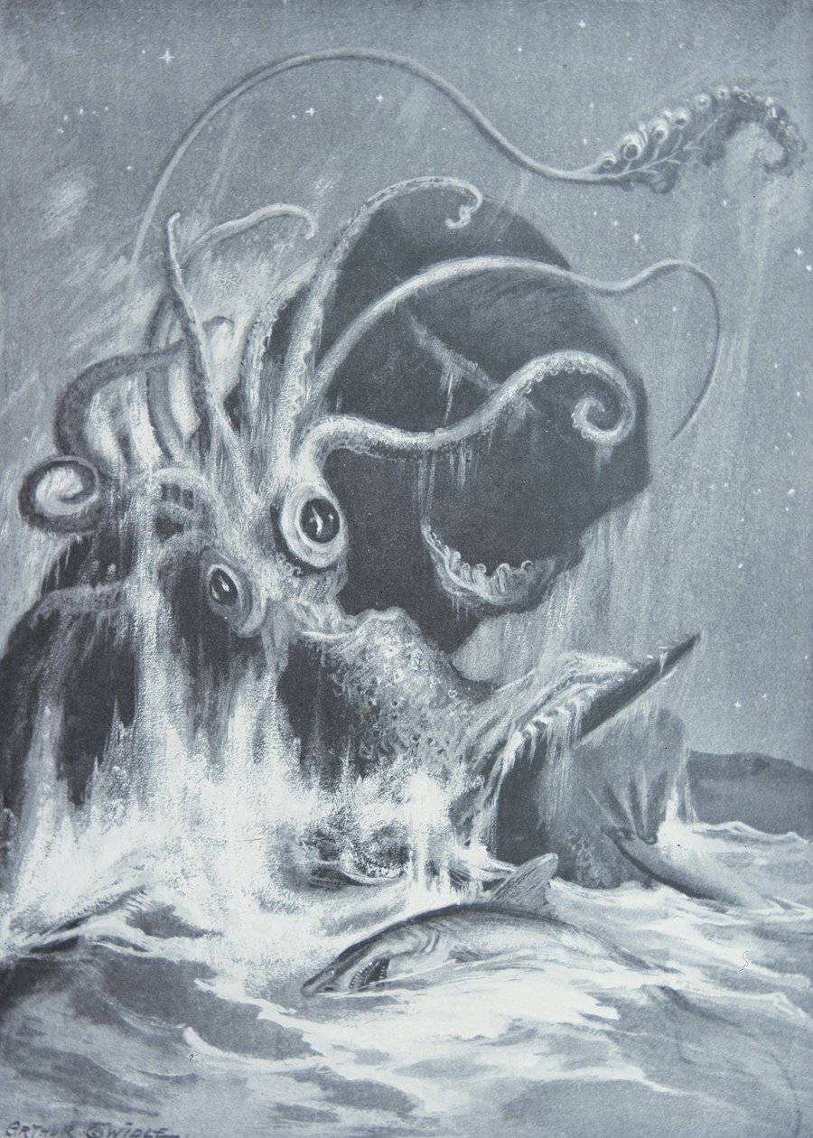 Kraken mot Sperm Whales av Arthur Twidle