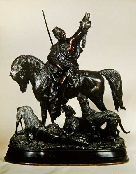 Kabyle på vei tilbake fra jakten, ca. 1870 (bronse) (se 474330 for baksiden) av Arthur Waagen