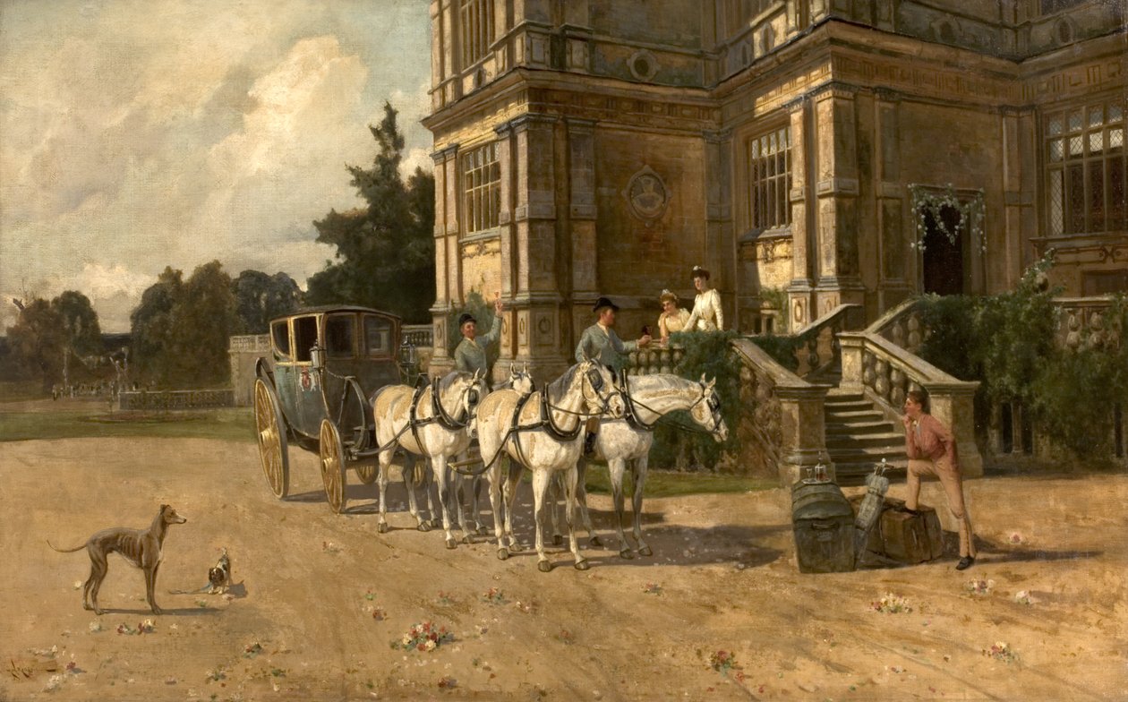 Forfra av Wollaton Hall, Nottingham med hest og vogn, ca. 1880-1906 av Arthur Walker Redgate