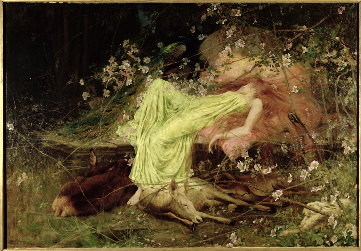A Fairy Tale: "All Seeed to Sleep, the Timid Hare on Form" - Scott, ca. 1895 (olje på lerret) av Arthur Wardle