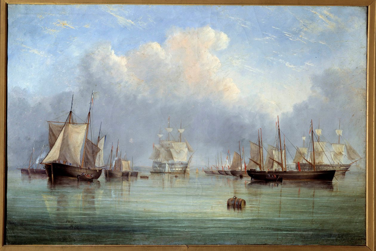 Marineskip og seilbåter fortøyd. Maleri av Arthur Wellington Fowles (1815-1883) 1800-tallets Orleans Museum of Fine Arts av Arthur Wellington Fowles