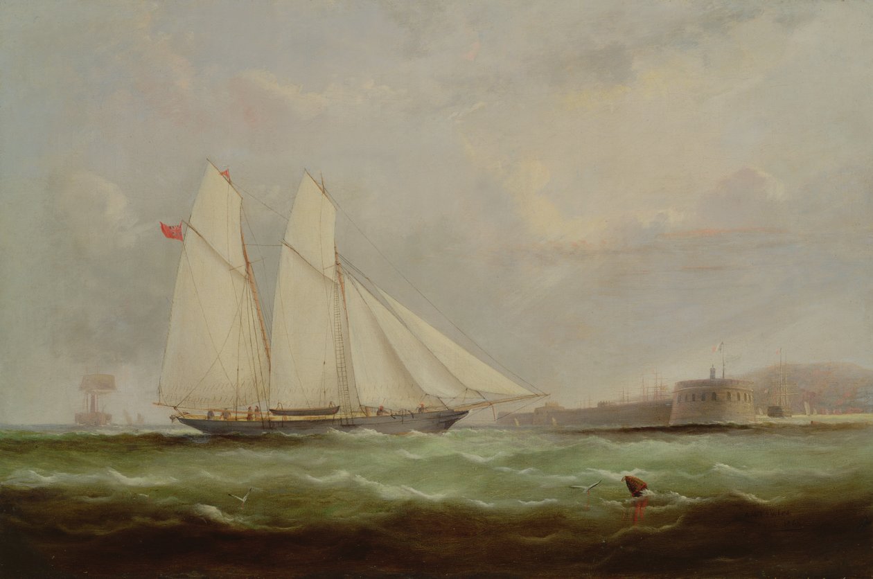 Schooner Yacht Esmeralda nærmer Cherbourg, 1861 av Arthur Wellington Fowles