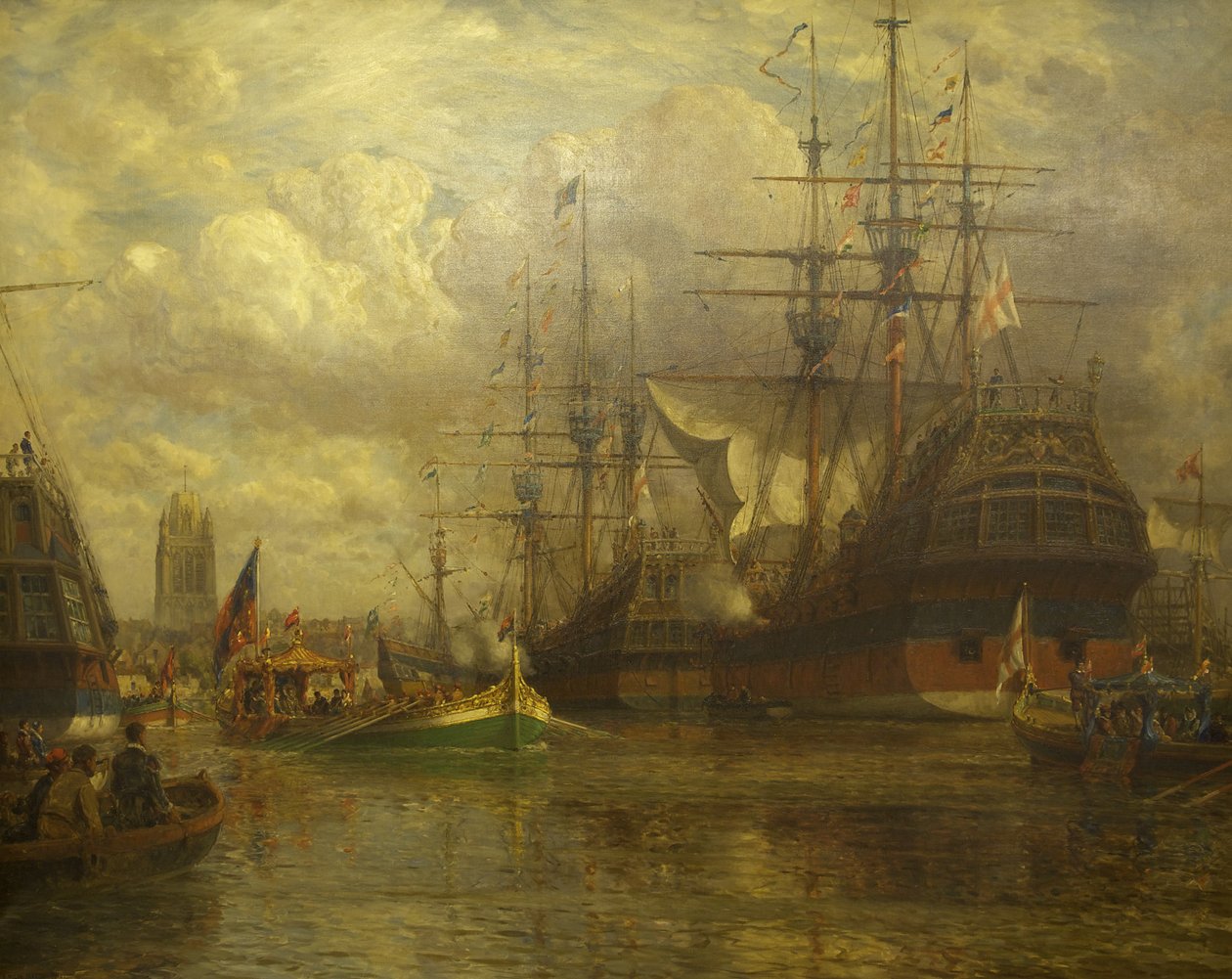 Dronning Elizabeth gikk forbi Avon for å besøke Hungroad, 1574, 1916 av Arthur Wilde Parsons