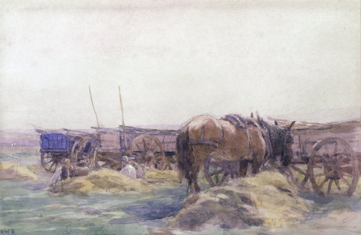 Høyvogner med hest (akvarell på papir) av Arthur Winter Shaw