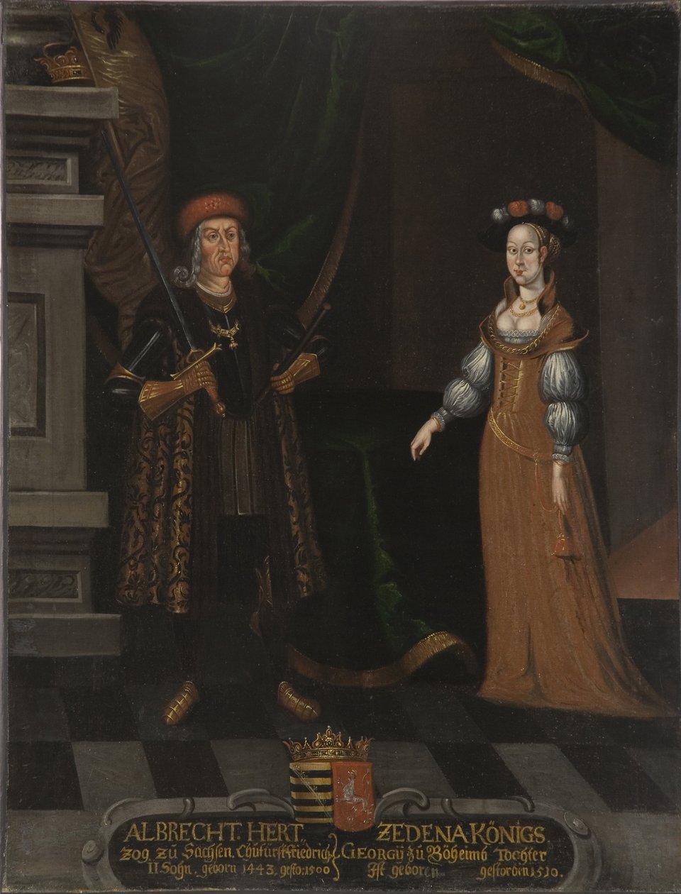 Albert III av Sachsen, kjent som den fryktløse og Sidonie de Boheme (Zdena de Podebrady) (olje på lerret) av Artist Unknown