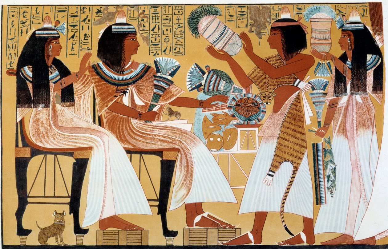 Kunst i Egypt: Ipuy og familien hans. Faksimile gjengitt fra graven til d#39;Ipuy i Theben. av Artist Unknown