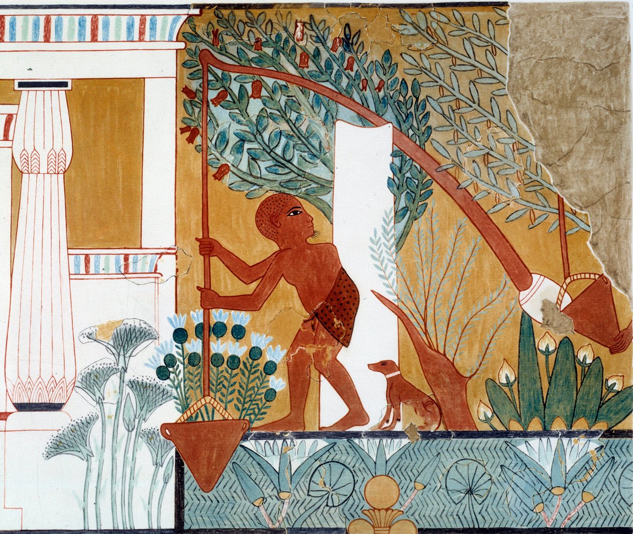 Kunst Egypt: en shadouf ved brønnen. Faksimile gjengitt fra graven til d#39;Ipuy a Thebes av Artist Unknown