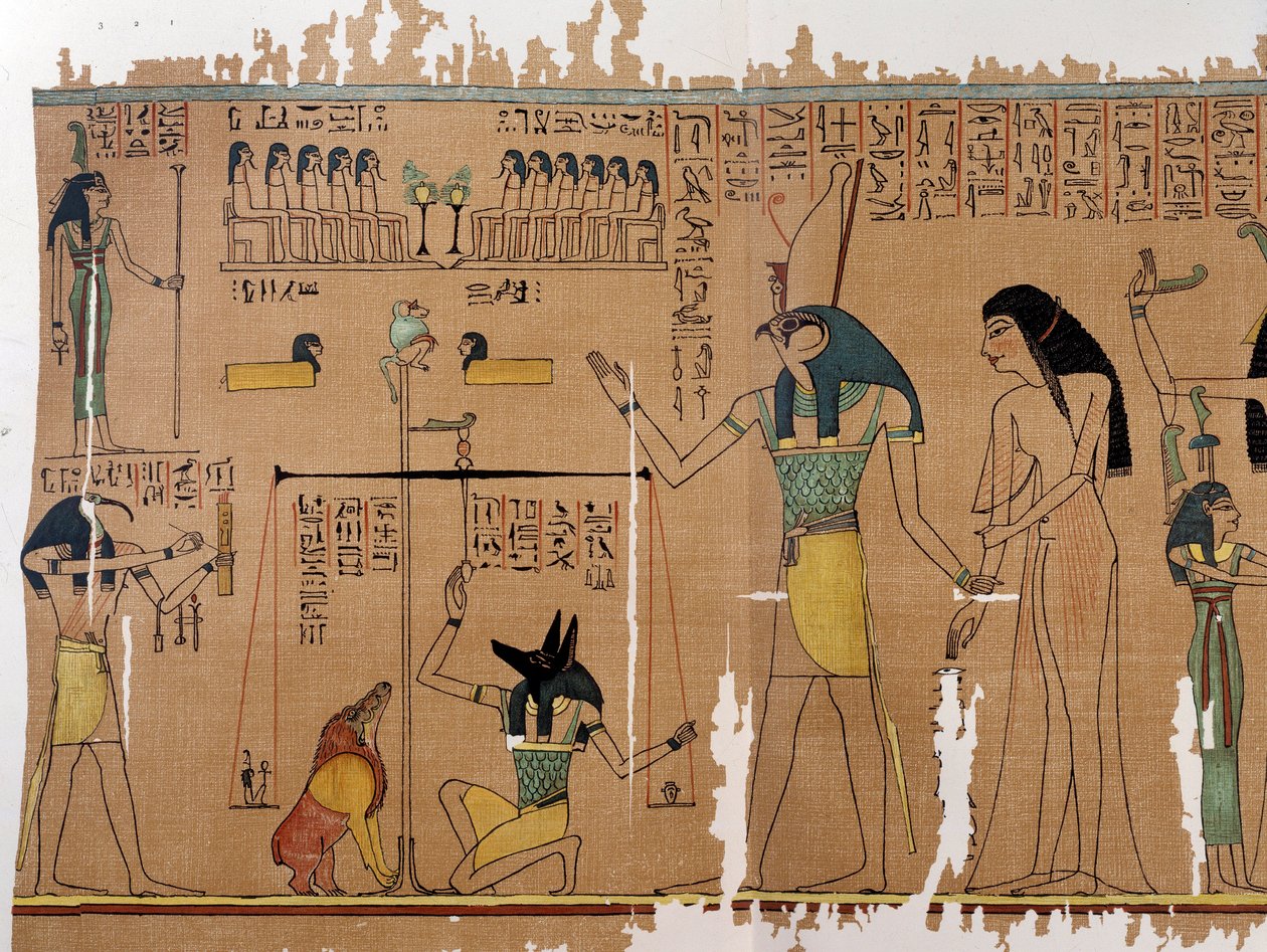 Kunst Egypt: sjelens vekt - Gudene Anubis og Thot. Anhai Simile College av Artist Unknown