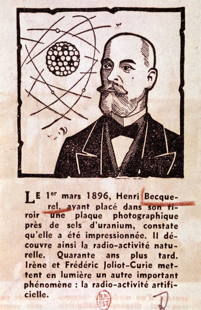 BECQUEREL Antoine Henri fransk ingeniør, fysiker, nobelprisvinner: Portrett (tegning) av Artist Unknown