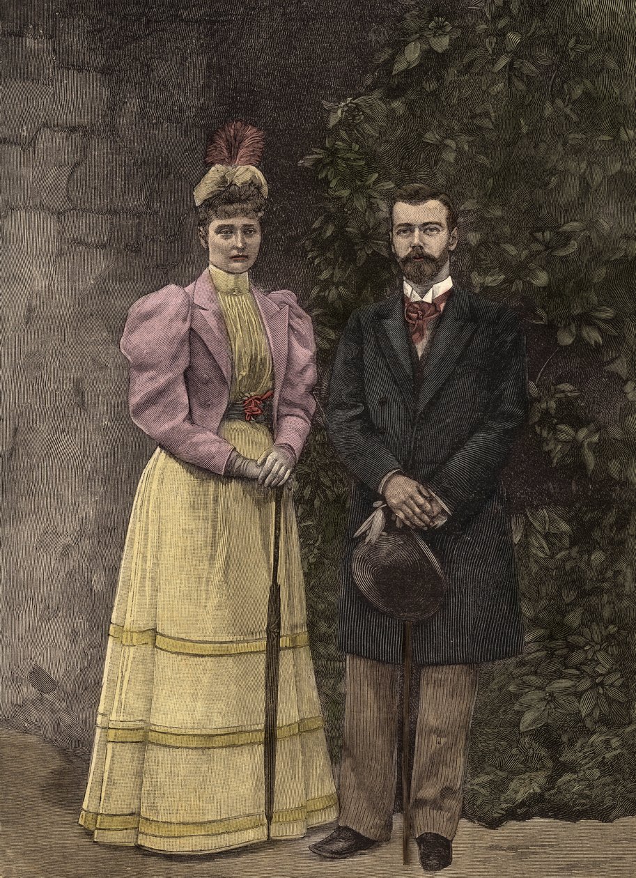 Keiserinne Alexandra Fjodorovna (Alix av Hessen og ved Rhinen, Alexandra Feodorovna Romanova) og tsar Nikolaj II av Russland (1872-1918) av Artist Unknown