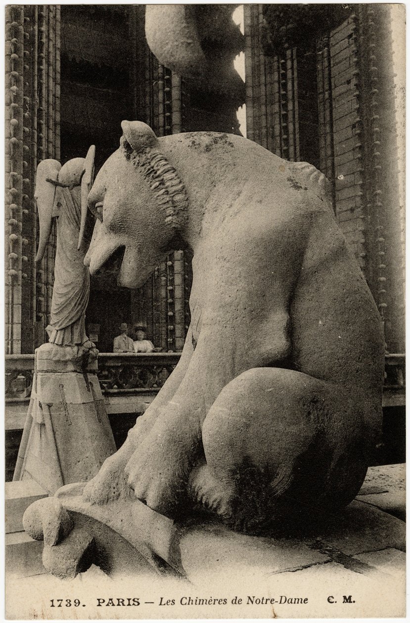 Gargoyle eller kimære fra katedralen Notre Dame de Paris, bygget mellom 1163 og 1300-tallet - Postkort, Selva-samlingen av Artist Unknown
