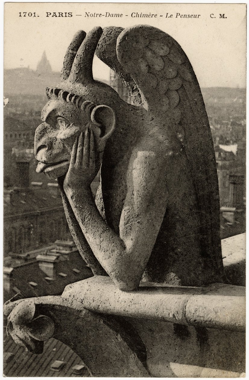 Gargoyle eller kimære fra katedralen Notre Dame de Paris, bygget mellom 1163 og 1300-tallet - Postkort, Selva-samlingen av Artist Unknown