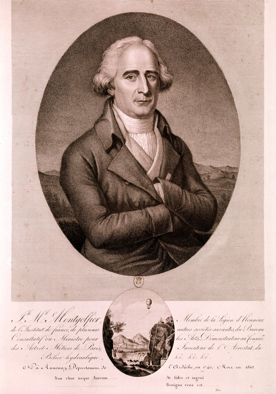 MONTGOLFIER Joseph Michel, luftfartspioner (etsing) av Artist Unknown