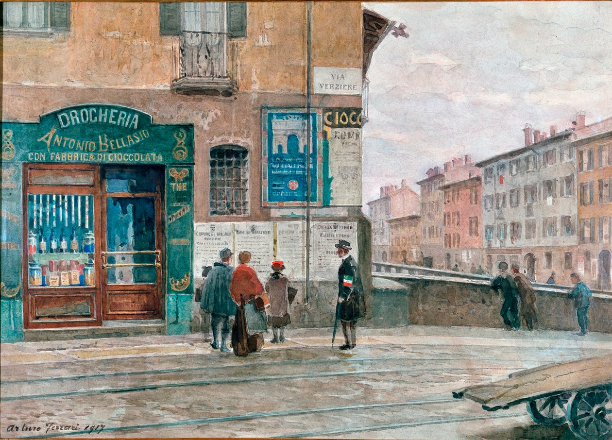 Milano, utsikt fra broen til Porta Vittoria (Verziere) Akvarell av Arturo Ferrari (1861-1932) 1917 Milan, Museum of Milan av Arturo Ferrari