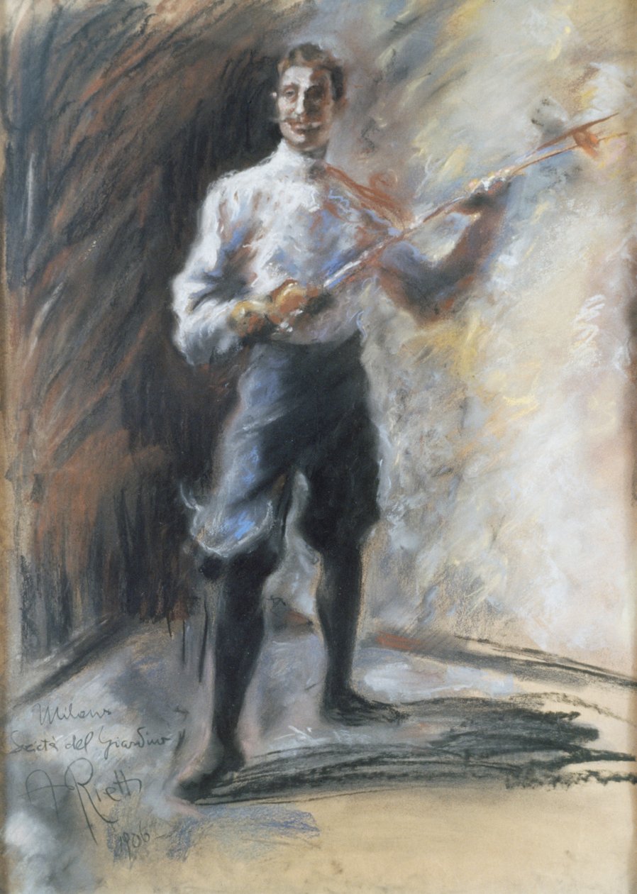 Fektemesteren Weisi, av Arturo Rietti (1863-1943), pastell på papir, 72x53 cm. Italia, 1900-tallet. av Arturo Rietti