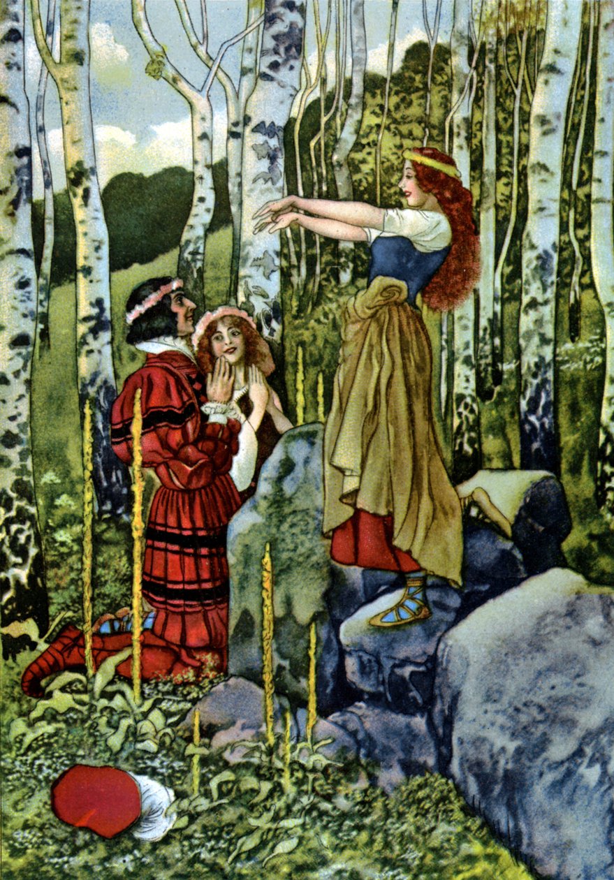 Som du vil, The Mock Marriage of Orlando and Rosalind, ca. 1880 (gravering) av Artus Scheiner