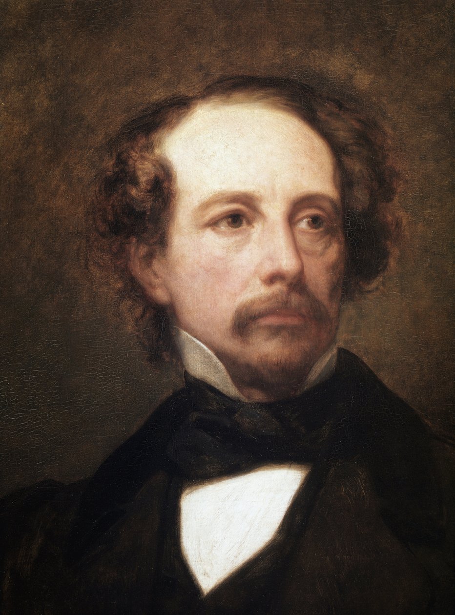 Portrett av Charles Dickens, britisk forfatter, detalj (olje på lerret av Ary Scheffer