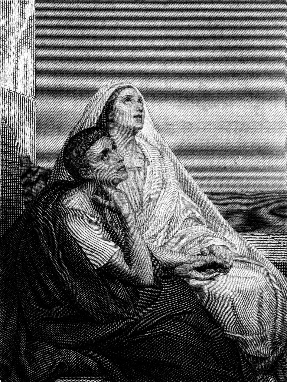Saint Monique med Saint Augustin - på forsiden av Saint Moniques historie av Abbe Bougaud, Librairie Poussielgue 1866 av Ary Scheffer