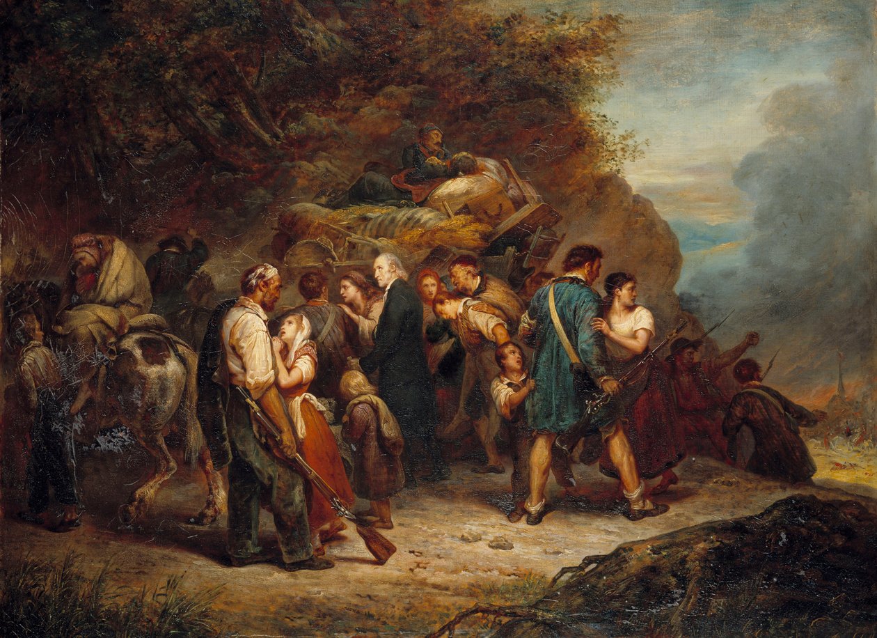 Den alsaciske protestantiske pastoren Jean Frederic Oberlin (1740-1826) og kalvinistene i Alsace Lorraine (Alsace-Lorraine) jaktet i 1814 av russerne Maleri av Ary Scheffer (1795-1858) 1814 Paris, Musee du Protestantisme av Ary Scheffer