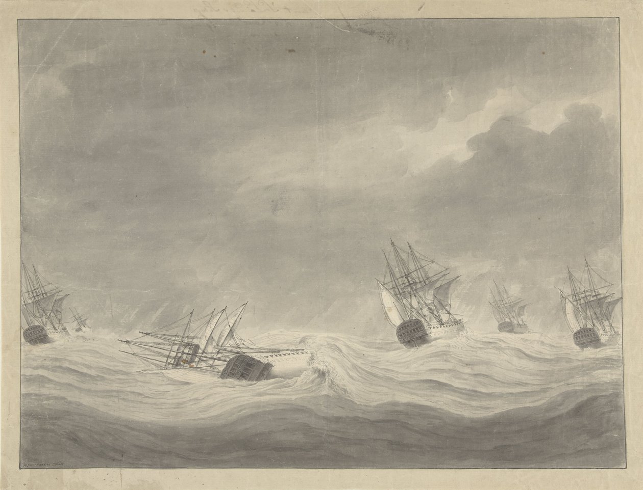 Forliset av skipet De Unie under kaptein Graaf van Welderen i Nordsjøen, 19. oktober 1782 av Ary van Wanum