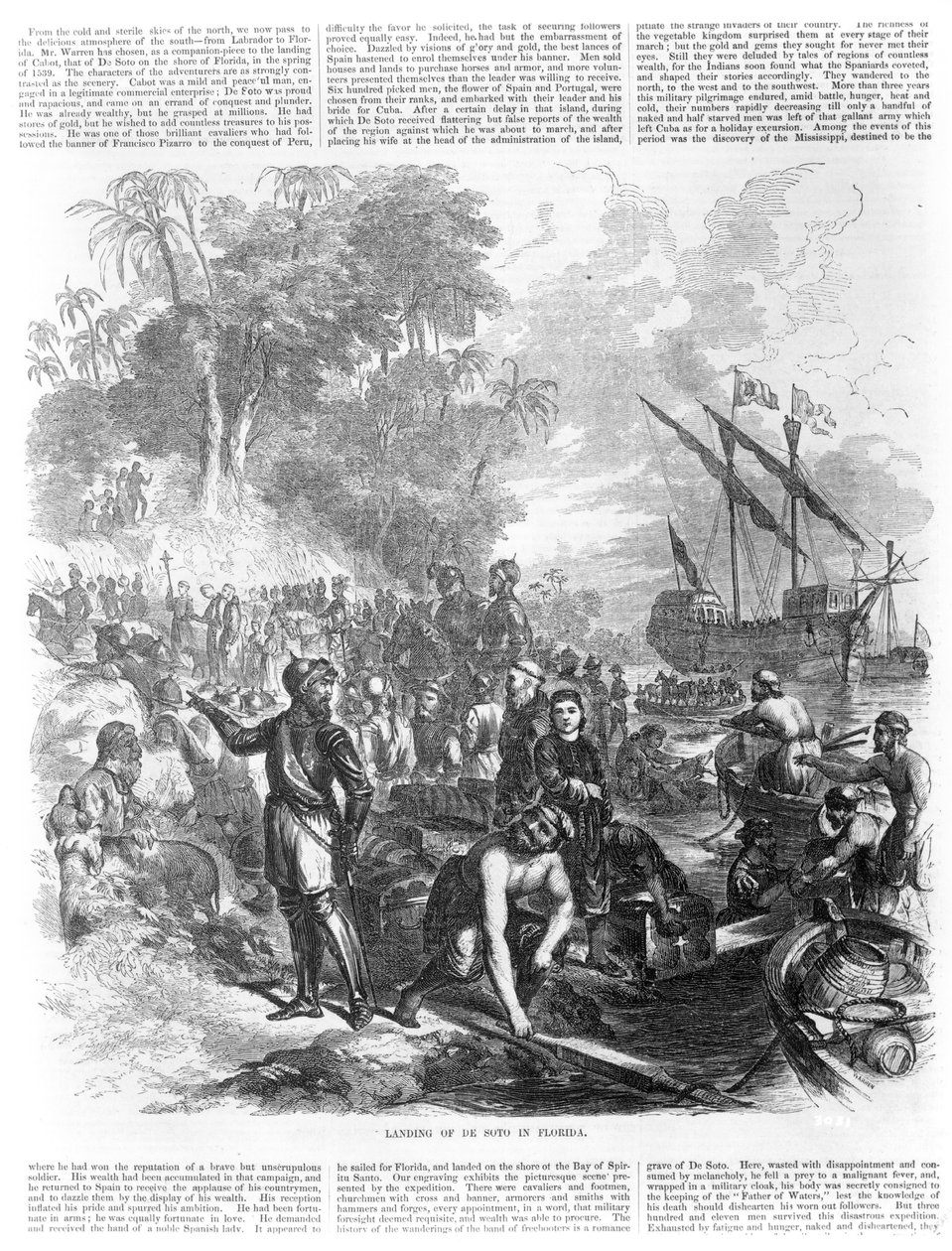 Landing av De Soto i Florida, fra 'Ballou's Pictorial Drawing-Room Companion', 1855 av Asa Coolidge Warren
