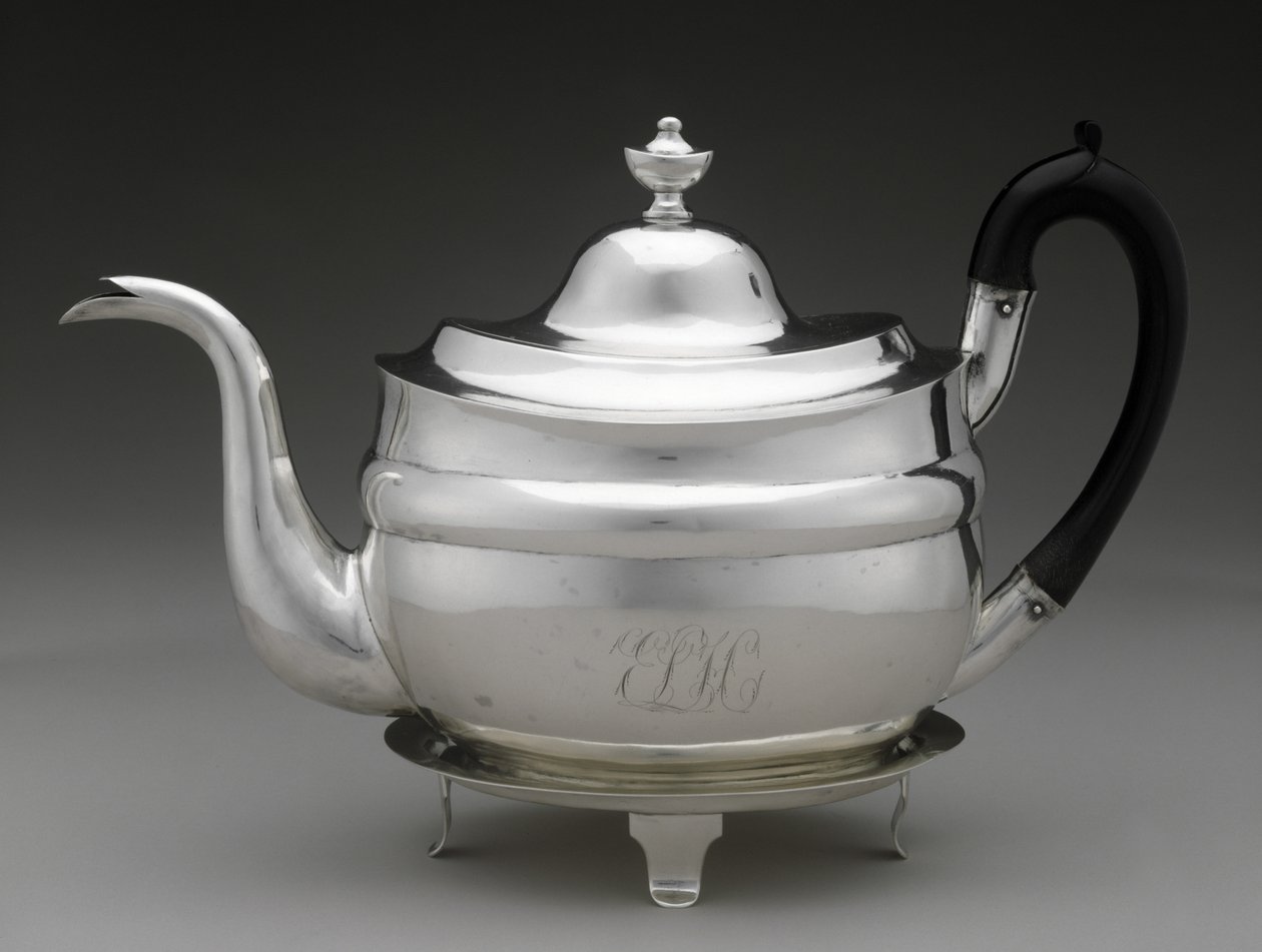 Tekanne og lokk med stativ, ca. 1798-1812 (sølv) av Asa Whitney