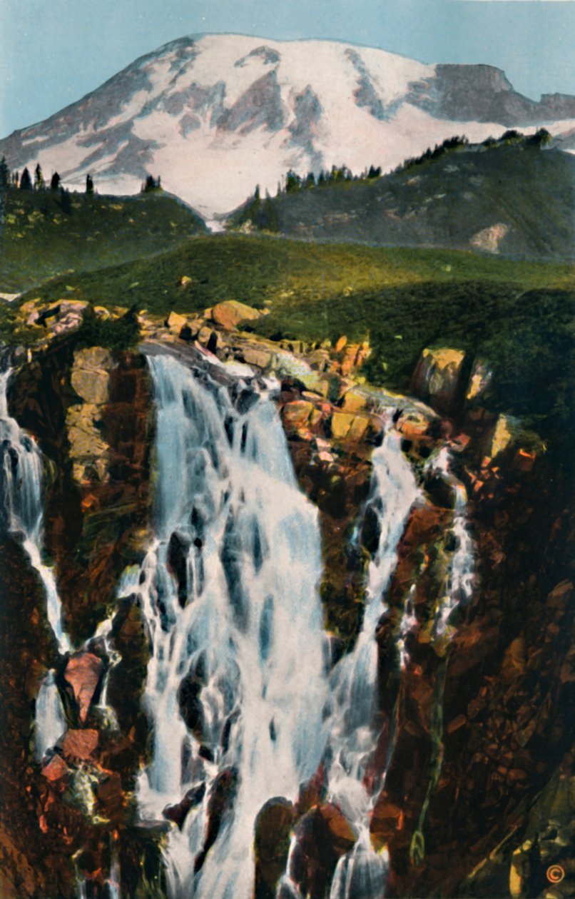 Myrtle Falls og Mount Rainier, c1916 av Asahel Curtis
