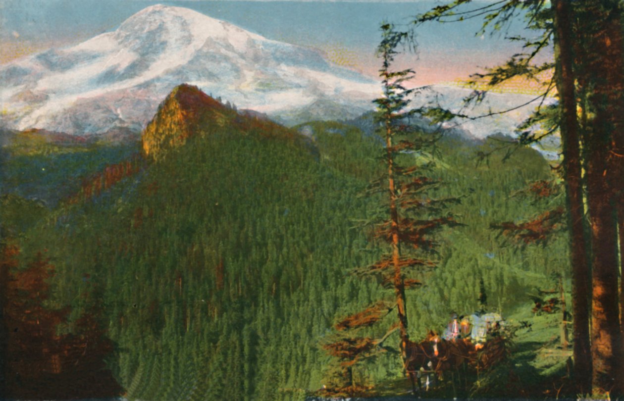The Road at Rickseeker Point, Mount Rainier in the Distance, Washington, c1916 av Asahel Curtis