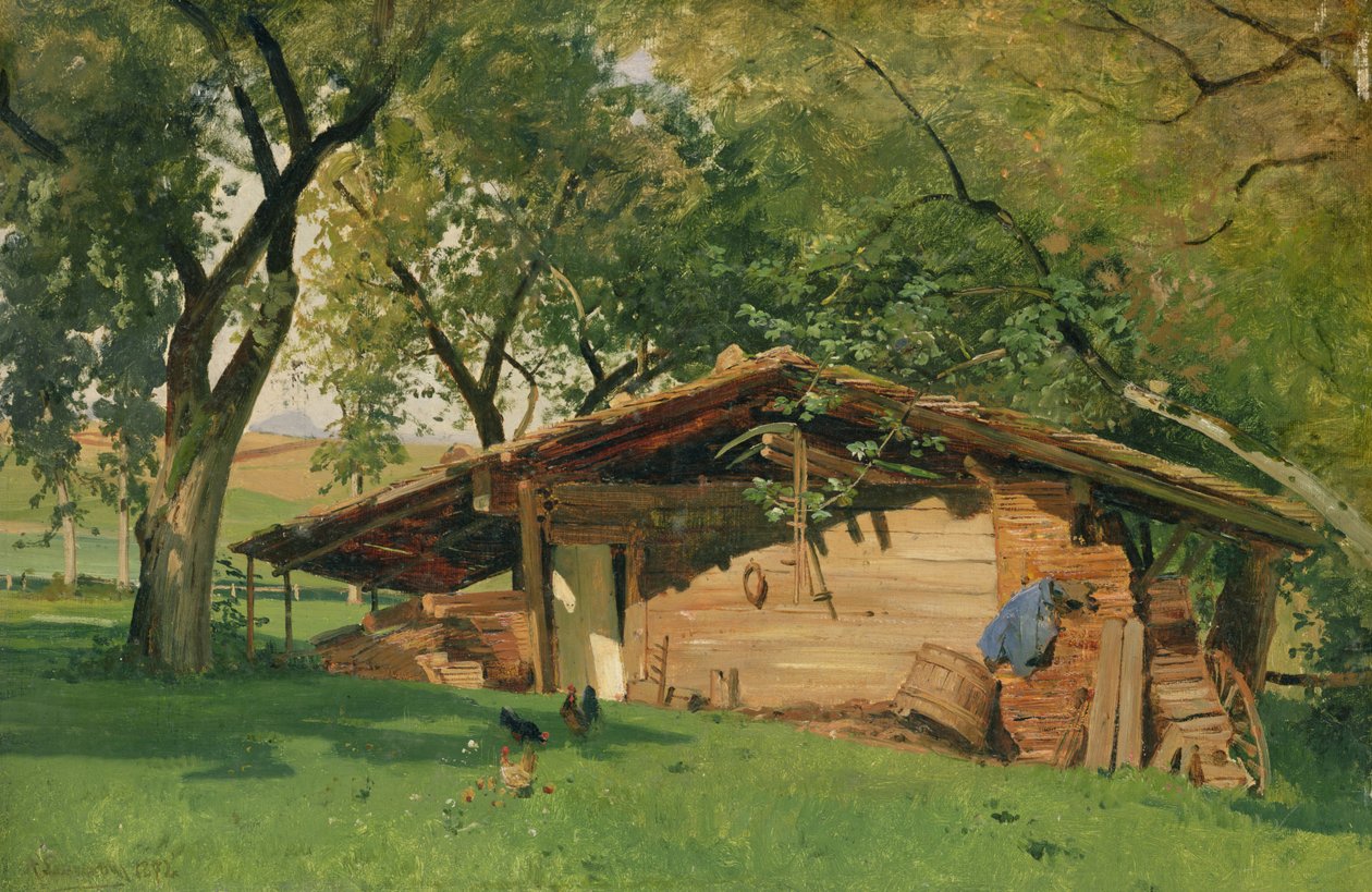 A Hut at Chiemsee, 1872 (olje på kort) av Ascan Lutteroth