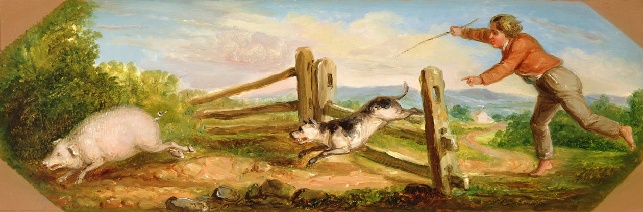 Gutt jager en gris, 1836 av Asher Brown Durand